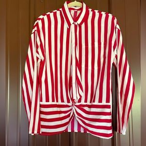 NWOT: Striped twist front button up top